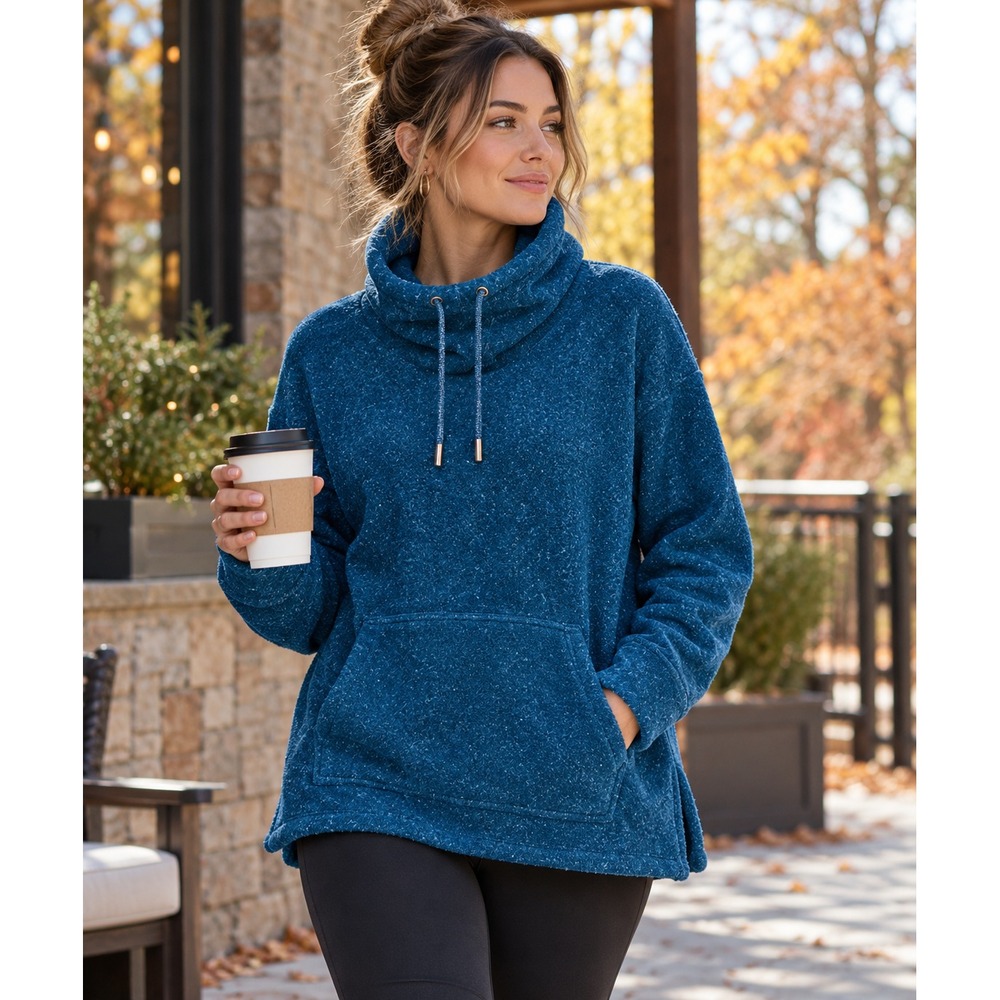 NIKE Fleece Cozy Funnel Cowl Neck Sweatshirt Blue Oversized Pocket Sweater XS
